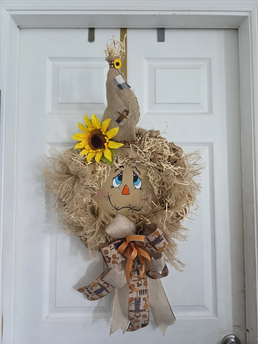 Sunflower Scarecrow Burlap Holiday Wreath - Yellow & Natural